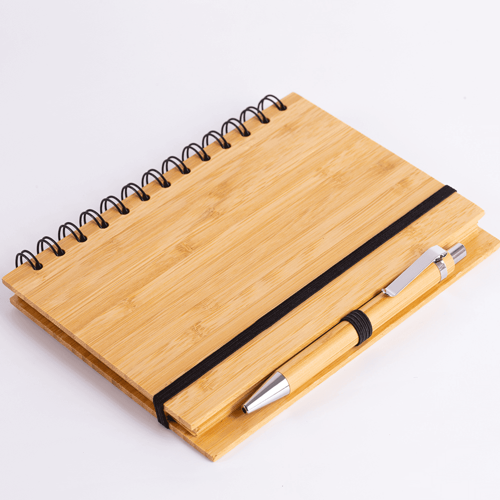 Caderno B6 Capa em Bambu com caneta 18x13cm — opção de foto 2
