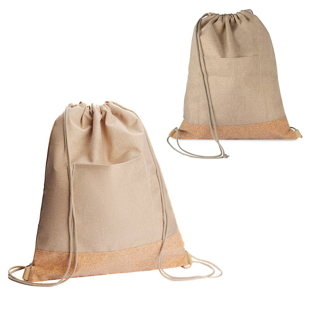 Sacola Mochila em Poliéster 600D e Cortiça 34x38cm